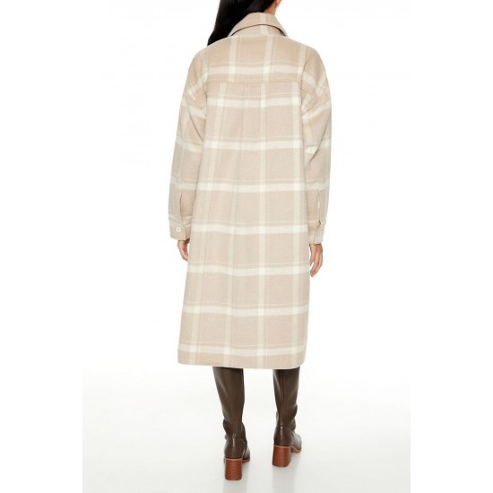 Plaid Drop-Sleeve Trench Coat