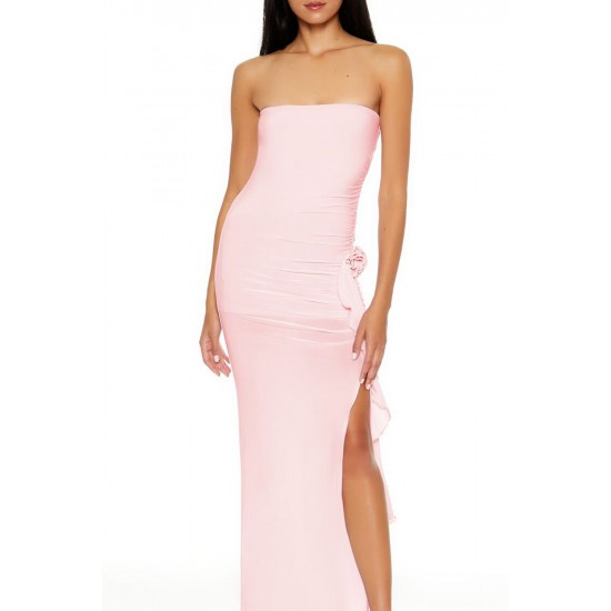 Rosette Ruffle Maxi Tube Dress