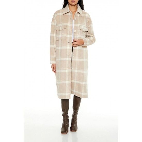 Plaid Drop-Sleeve Trench Coat