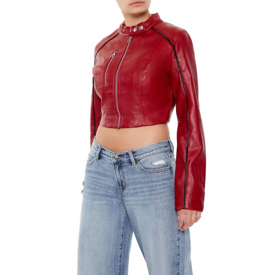 Two-Tone Cropped Moto Jacket