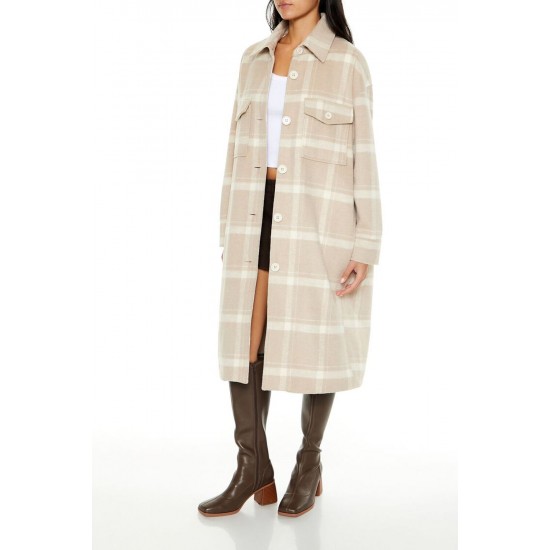 Plaid Drop-Sleeve Trench Coat