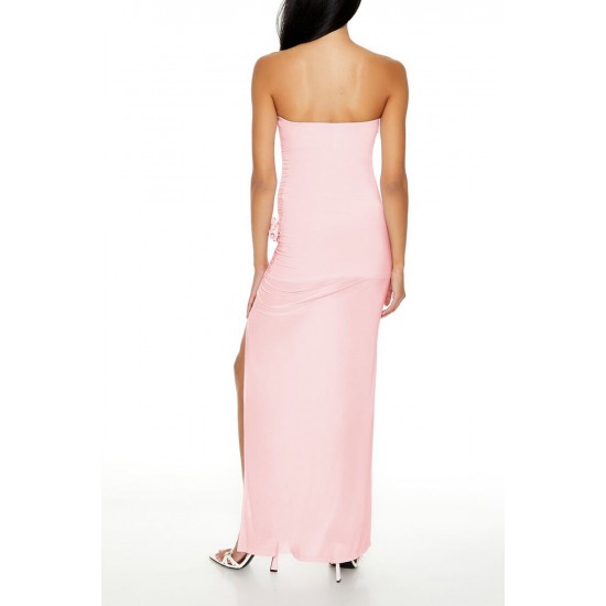 Rosette Ruffle Maxi Tube Dress
