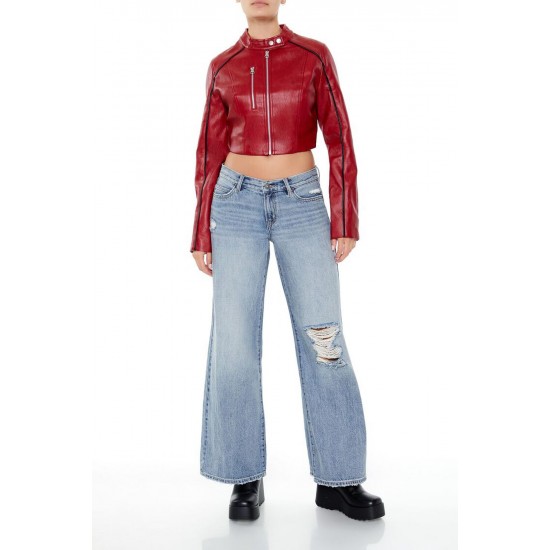 Two-Tone Cropped Moto Jacket